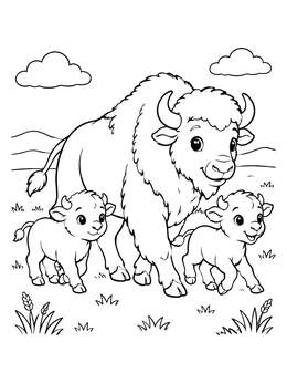 Free printable Mother Buffalo With Two Calves coloring page