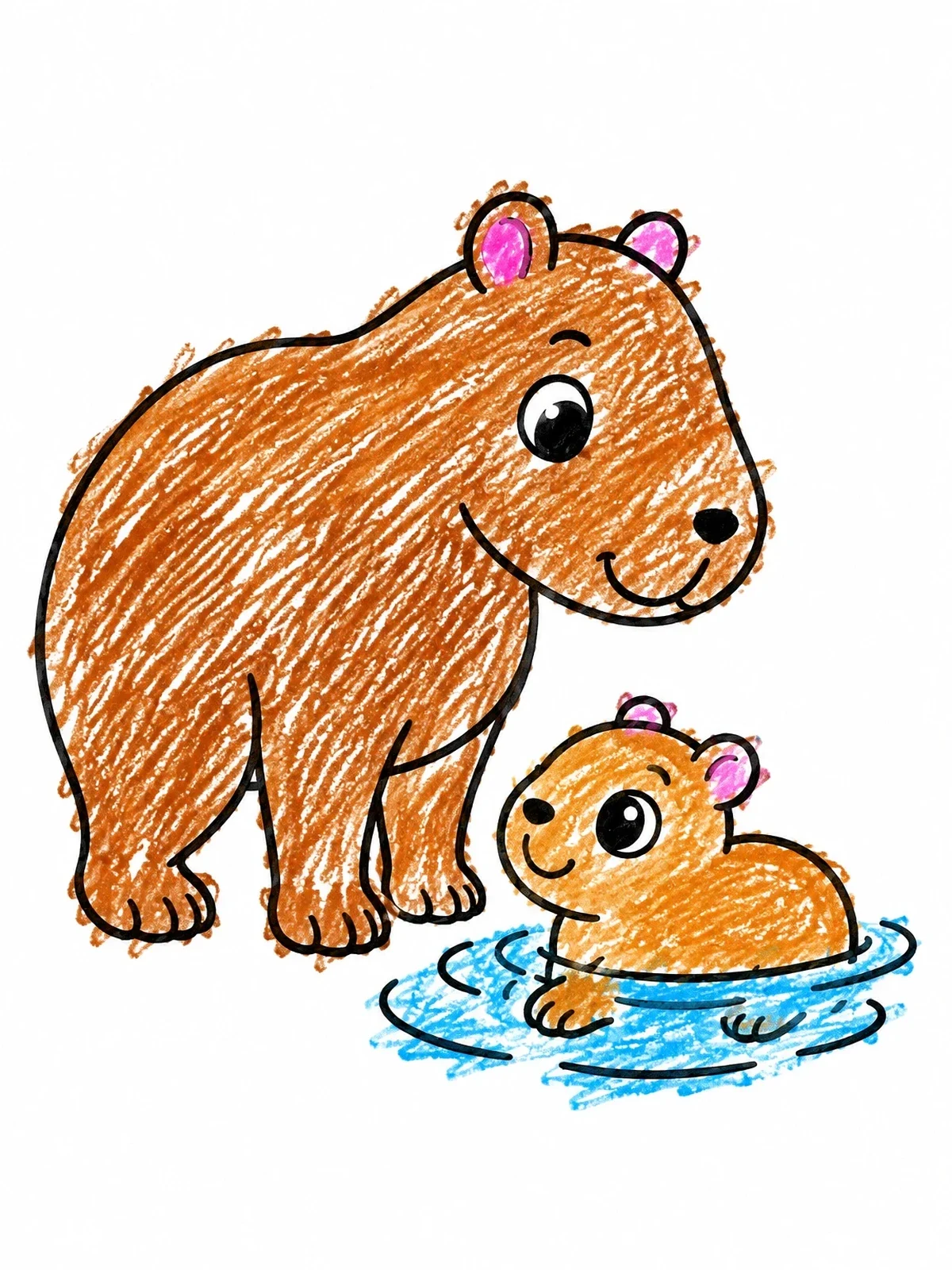 Colored example of the Mother Capybara Watching Her Pup coloring page
