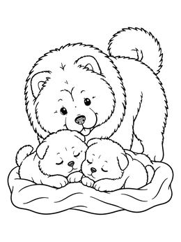 Free printable Mother Chow Chow With Sleeping Puppies coloring page