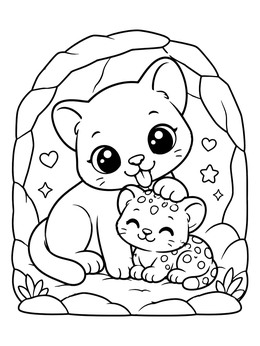 Free printable Mother Cougar Grooming Her Cub coloring page