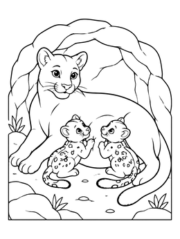 Free printable Mother Cougar With Spotted Cubs coloring page