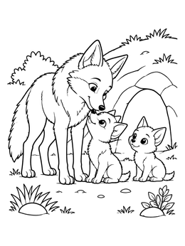 Free printable Mother Coyote And Her Pups coloring page