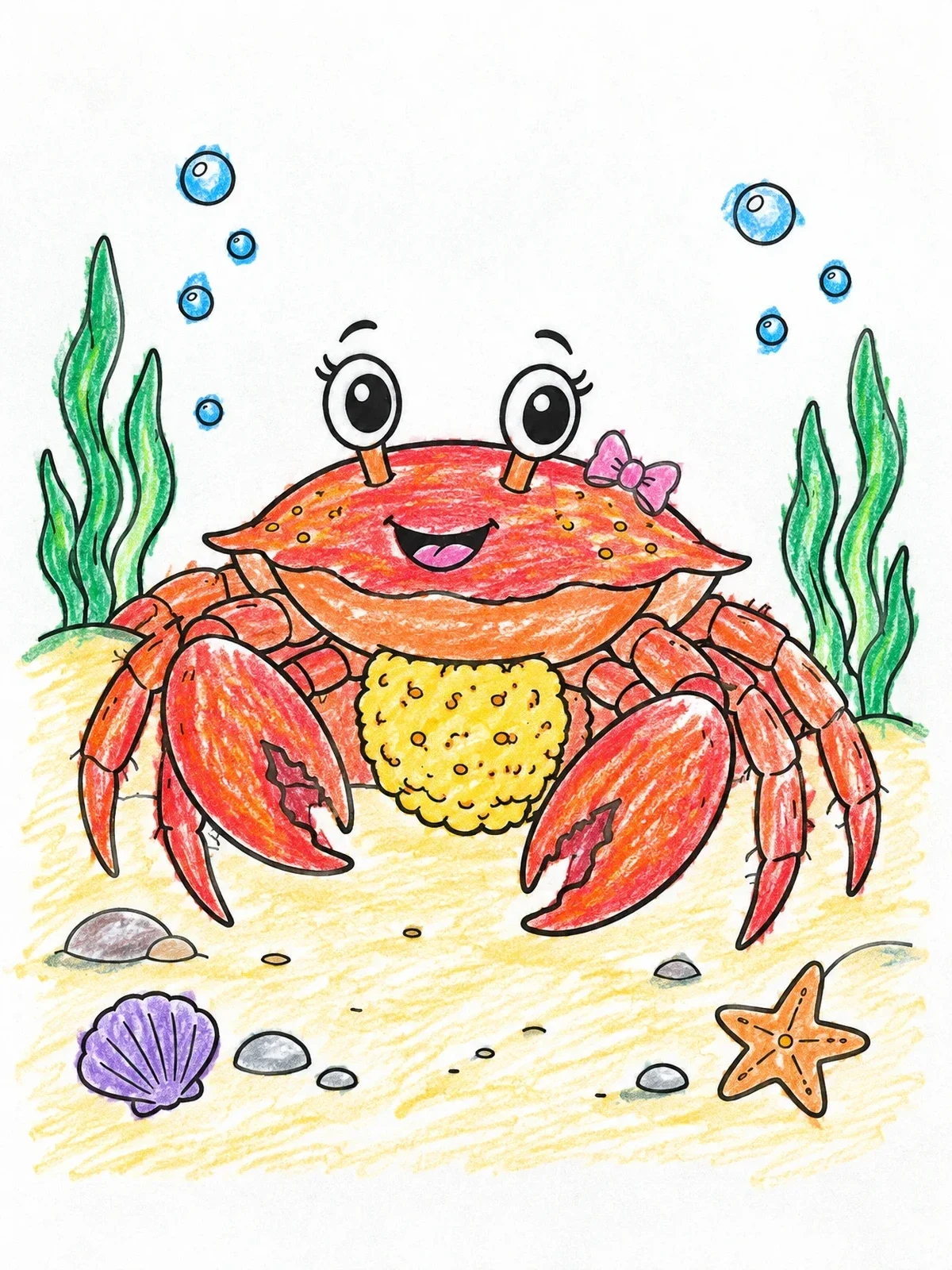Colored example of the Cute Mother Crab With Eggs coloring page