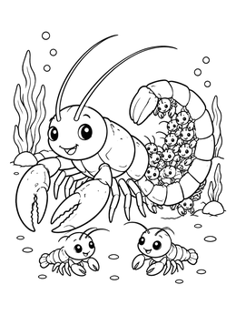 Free printable Mother Crawfish And Tiny Babies coloring page