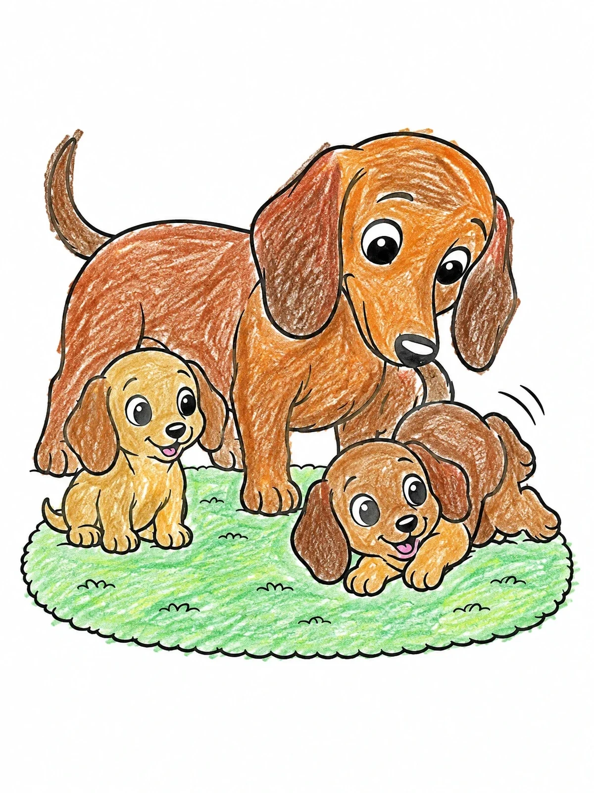 Colored example of the Mother Dachshund With Playful Puppies coloring page