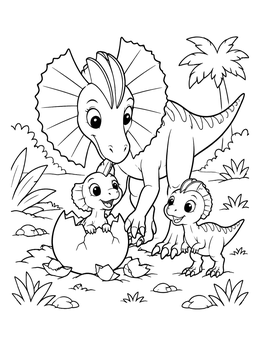 Free printable Mother Dilophosaurus And Hatching Babies coloring page