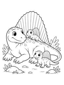 Free printable Mother Dimetrodon With Cute Babies coloring page