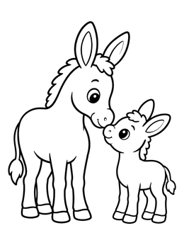Free printable Mother Donkey And Cute Foal coloring page
