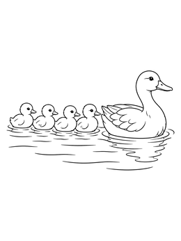 A mother duck followed by four ducklings in this duck coloring page.
