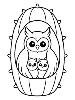 Free printable Mother Elf Owl With Chicks coloring page