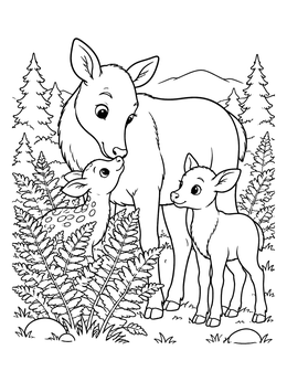 Free printable Mother Elk With Two Calves coloring page