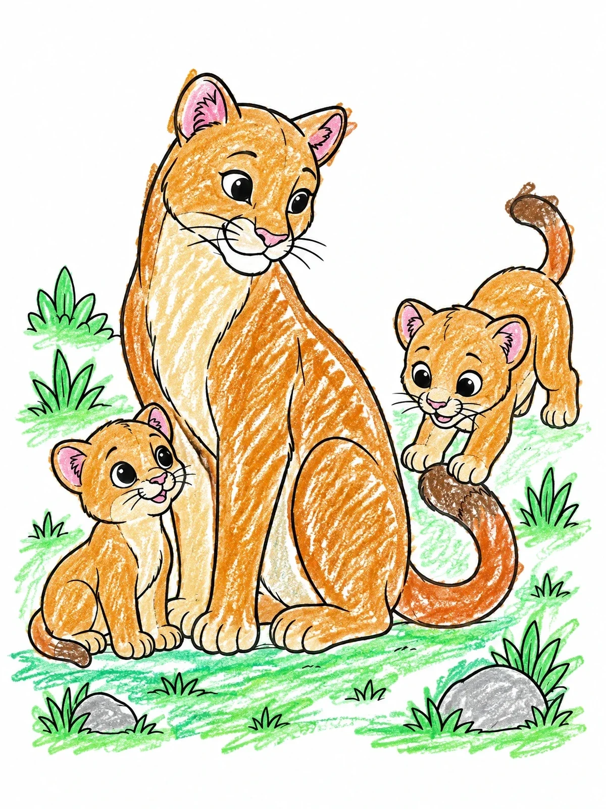 Colored example of the Mother Florida Panther With Cubs coloring page