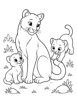Free printable Mother Florida Panther With Cubs coloring page
