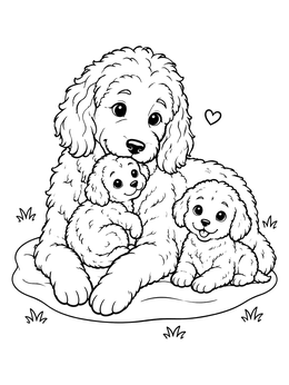 Free printable Mother Goldendoodle With Fluffy Puppies coloring page