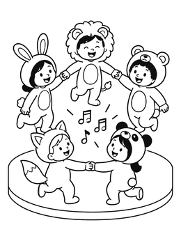 Free printable Children Dancing In Animal Costumes coloring page