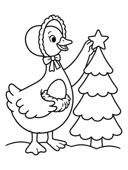 Free printable Mother Goose Decorating A Christmas Tree coloring page