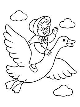 Free printable Mother Goose Flying On A Goose coloring page
