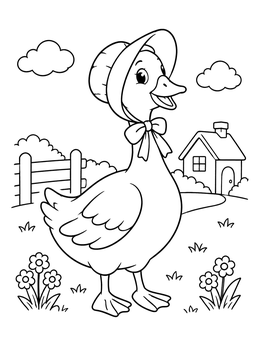 Free printable Mother Goose In Bonnet On The Farm coloring page