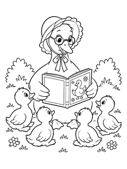 Free printable Mother Goose Reading To Her Goslings coloring page