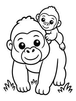 Free printable Mother Gorilla With Cute Baby coloring page