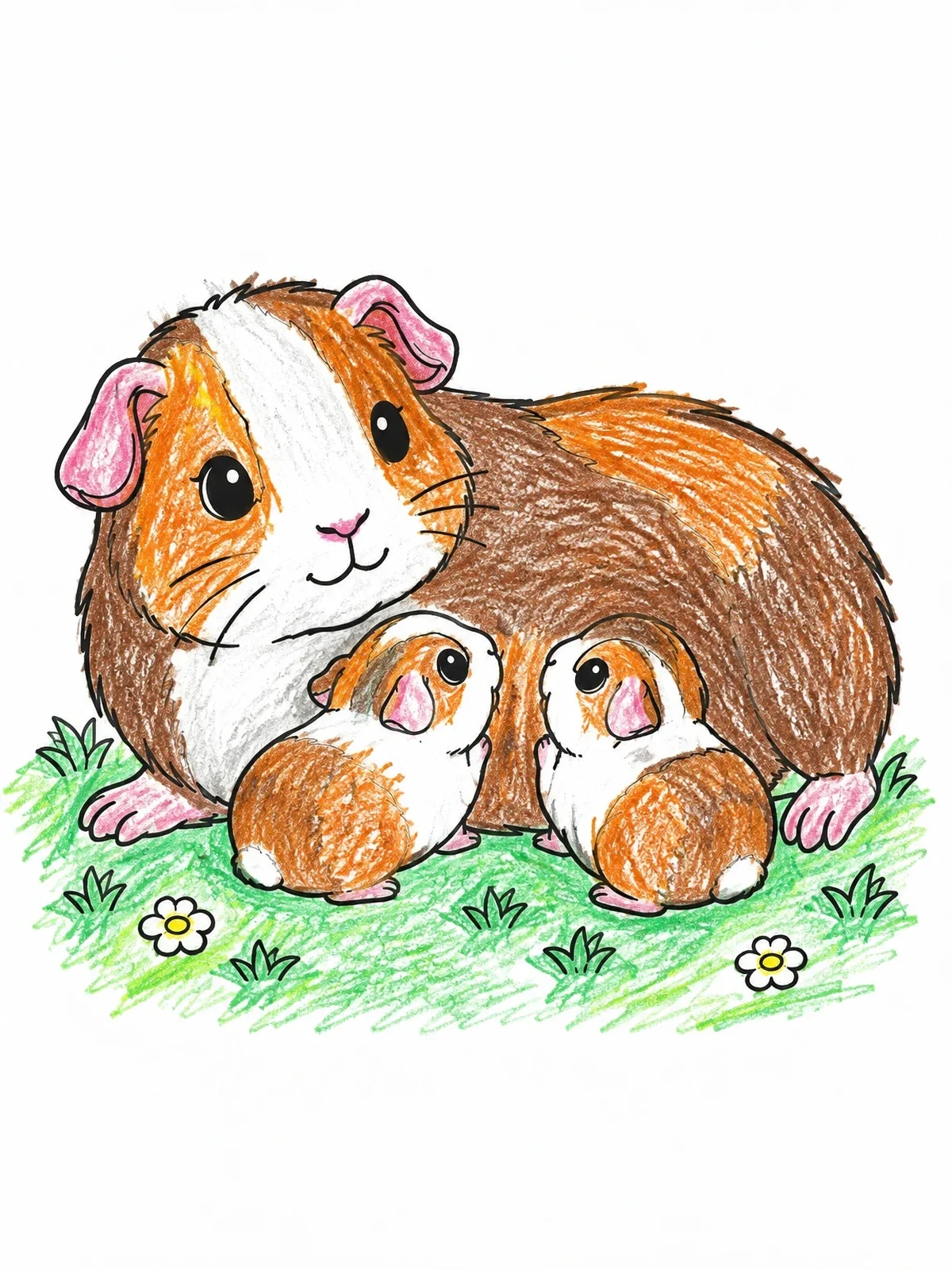 Colored example of the Mother Guinea Pig With Babies coloring page
