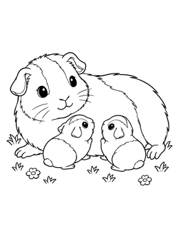 Free printable Mother Guinea Pig With Babies coloring page