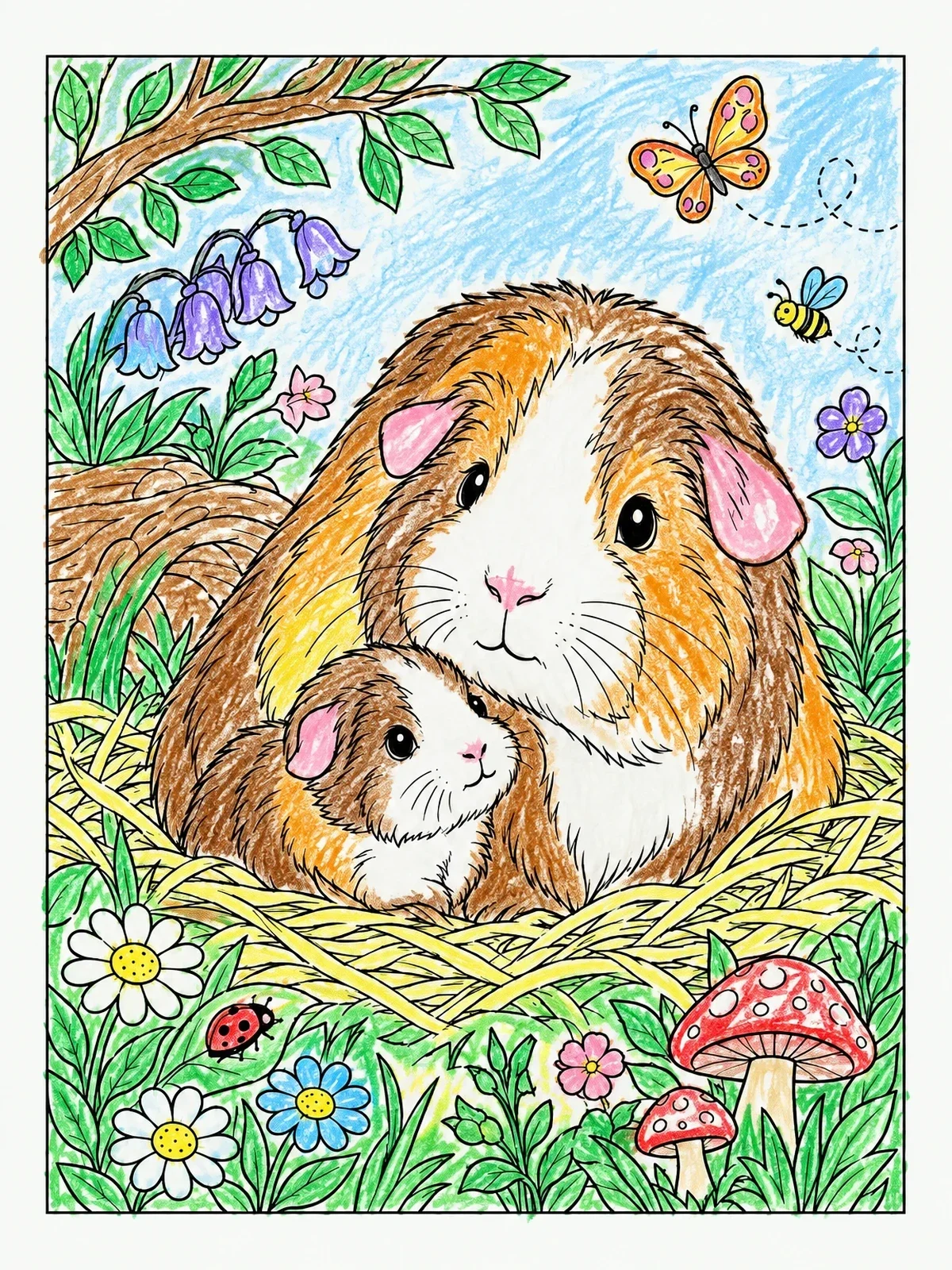 Colored example of the Mother Guinea Pig With Baby coloring page