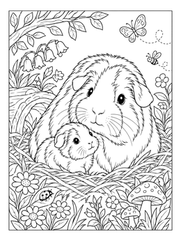 Free printable Mother Guinea Pig With Baby coloring page