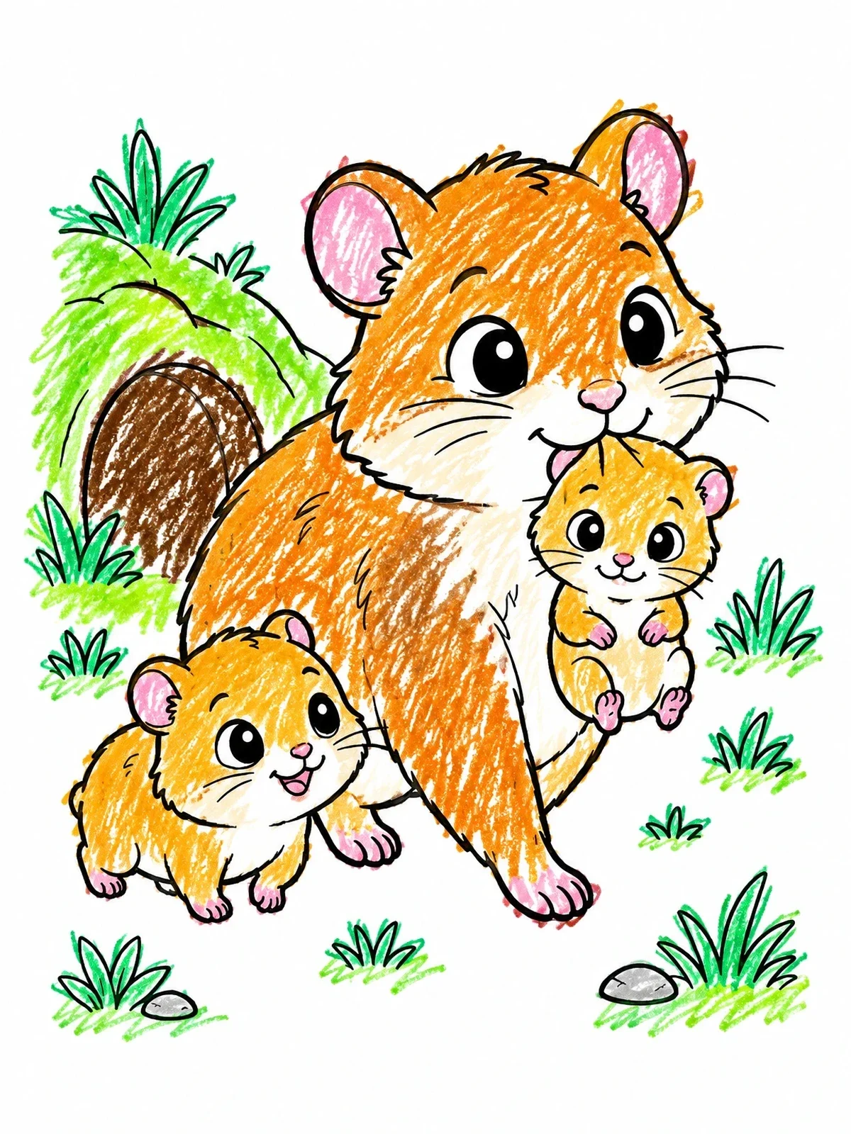 Colored example of the Mother Hamster Carrying Little Pup coloring page