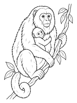 A mother clinging to a vine in this howler monkey coloring page.