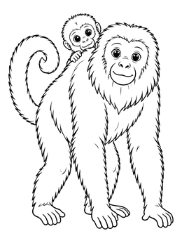 Free printable Mother Howler Monkey With Baby coloring page
