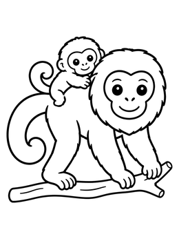 Free printable Mother Howler Monkey With Baby coloring page