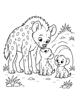 Free printable Mother Hyena With Cute Cubs coloring page