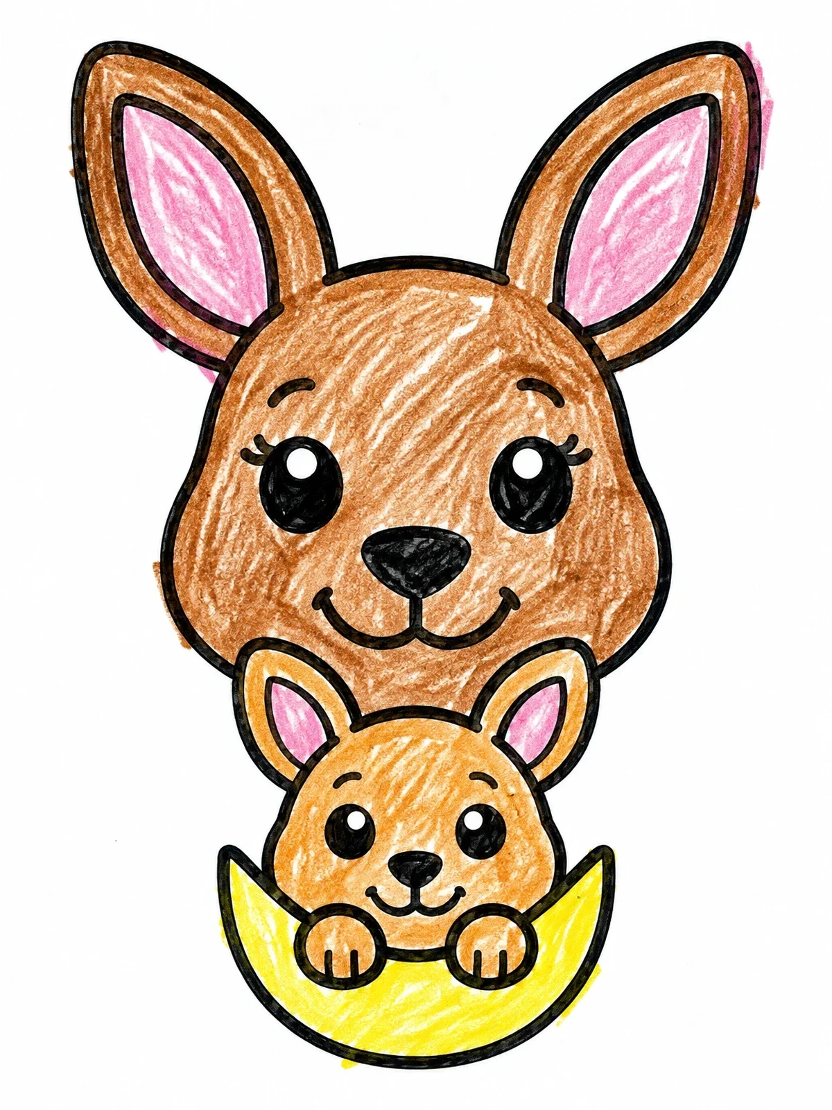 Colored example of the Mother Kangaroo And Baby Joey coloring page
