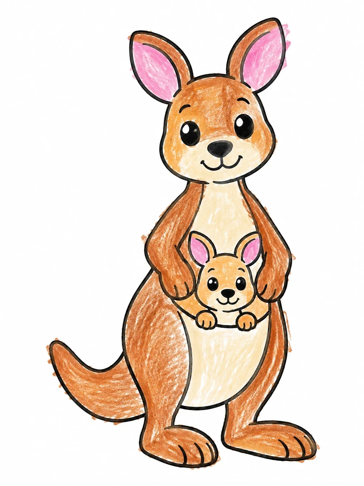 Colored example of the Mother Kangaroo And Sweet Joey coloring page