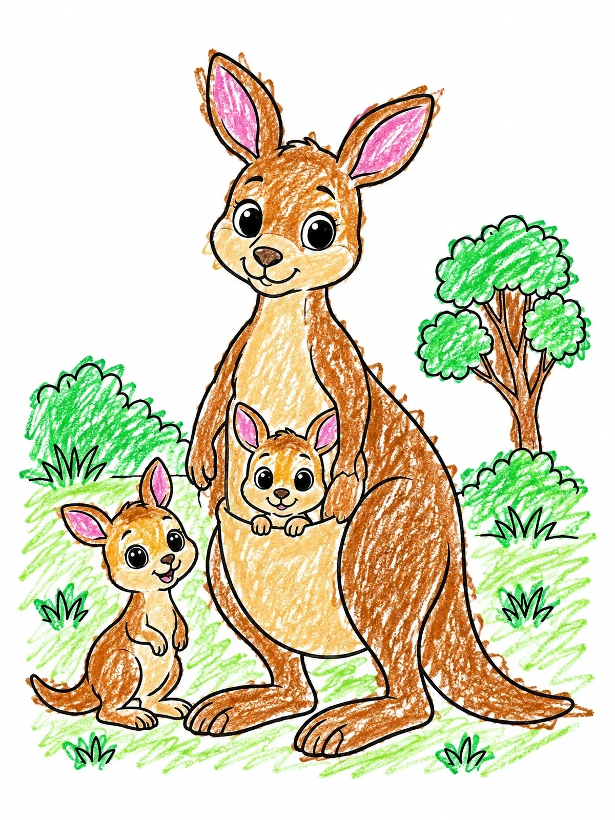 Colored example of the Mother Kangaroo With Joey In Pouch coloring page