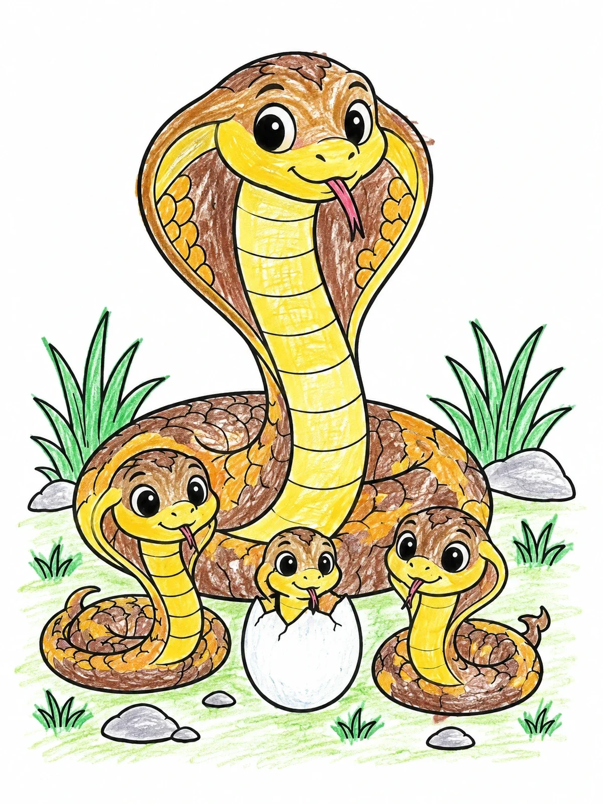 Colored example of the Mother King Cobra With Hatchlings coloring page