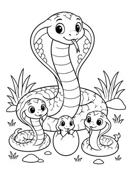 Free printable Mother King Cobra With Hatchlings coloring page