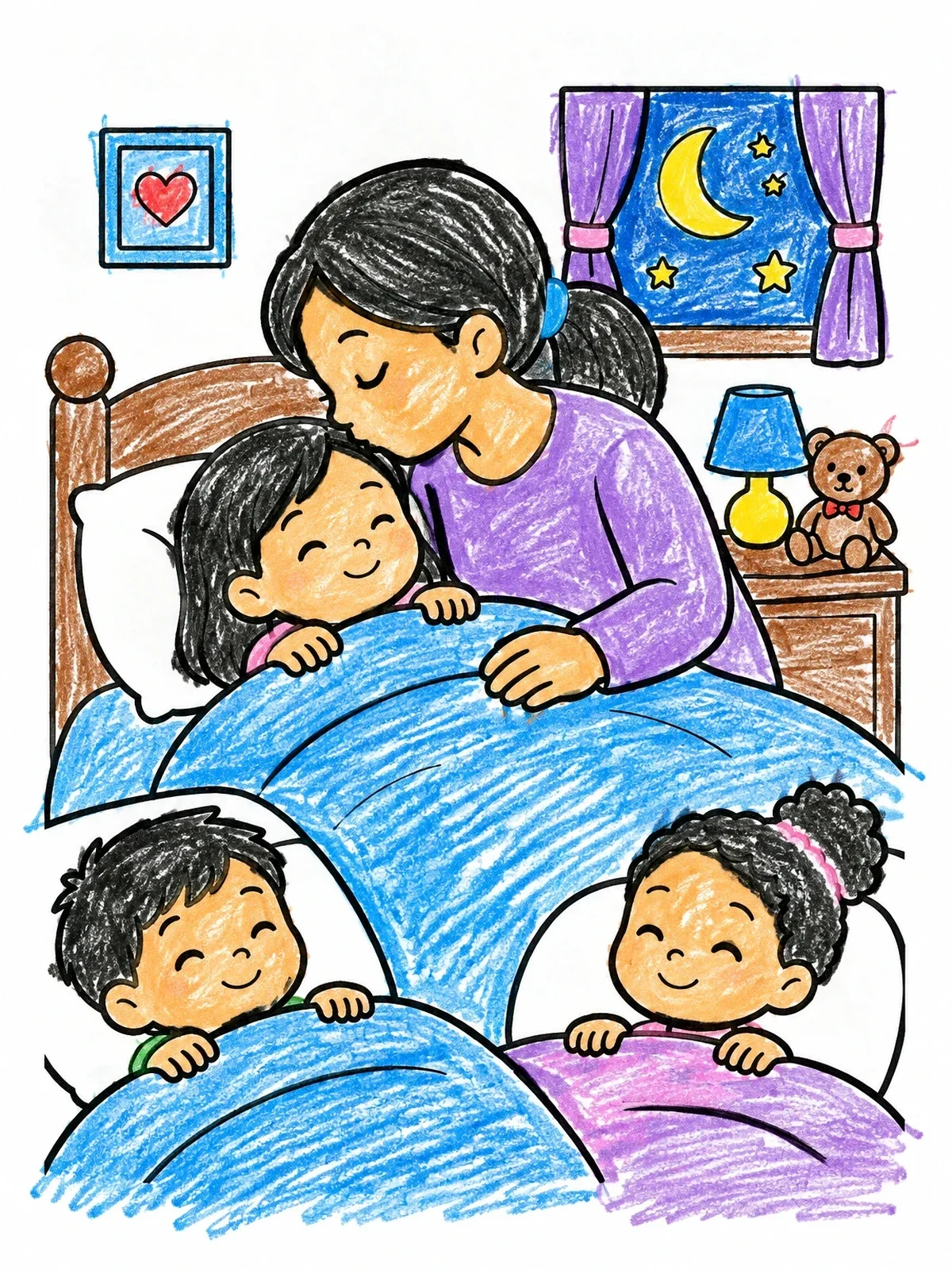 Colored example of the Goodnight Kiss At Bedtime coloring page
