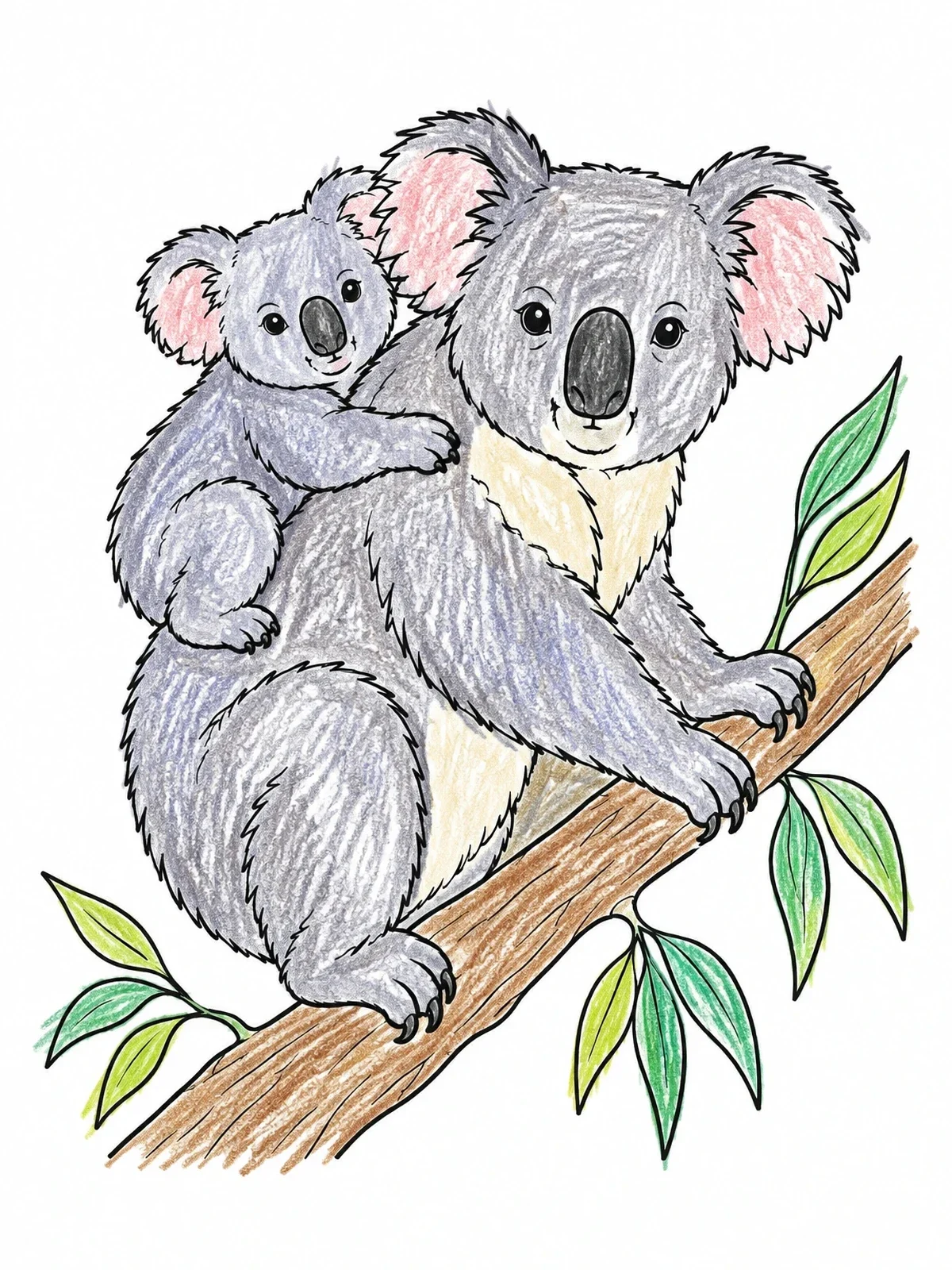 Colored example of the Mother Koala Carrying Her Joey coloring page