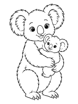 Free printable Mother Koala Cuddling Joey coloring page