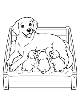 Free printable Mother Labrador With Three Puppies coloring page