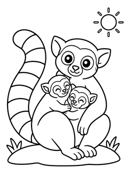 Free printable Lemur Mother With Two Babies coloring page