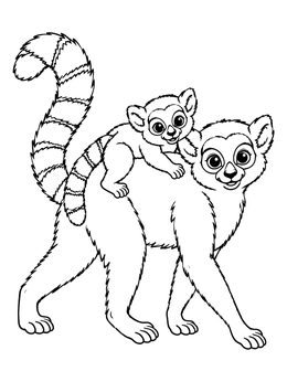 Free printable Mother Lemur With Cute Baby coloring page