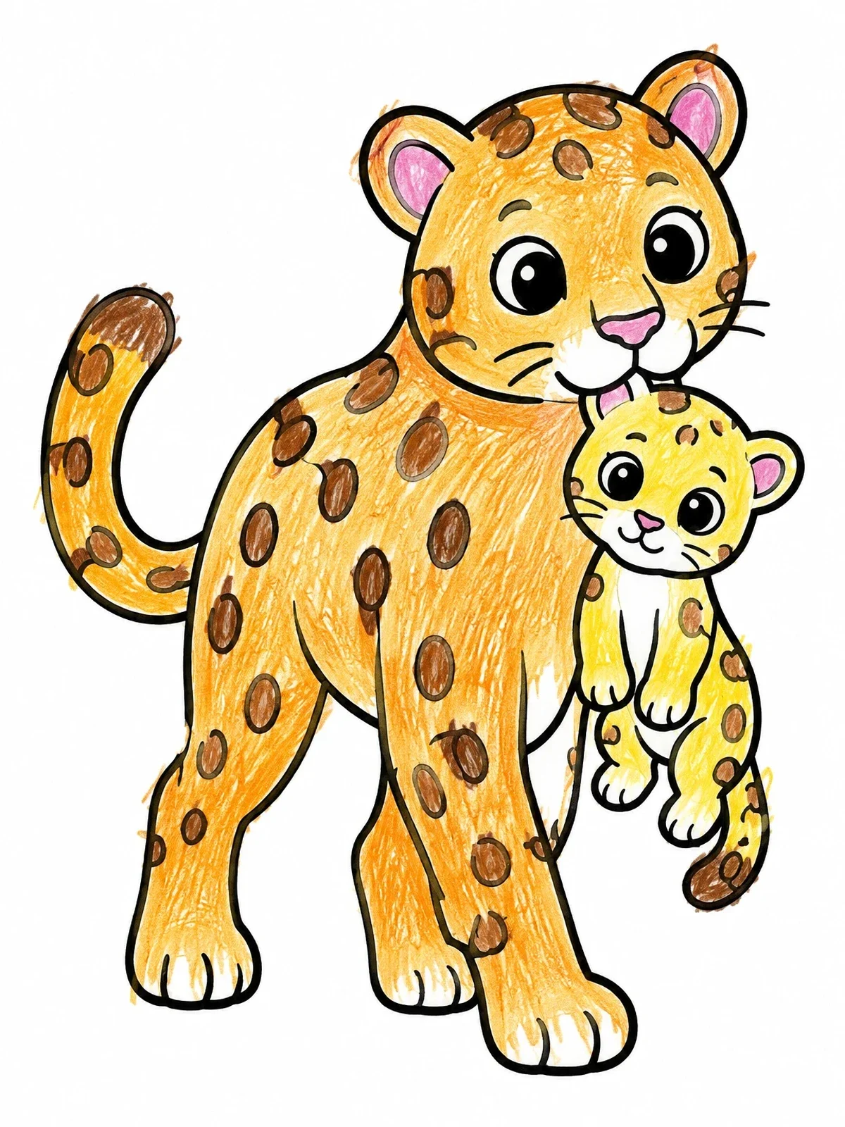 Colored example of the Mother Leopard Carrying Her Cub coloring page