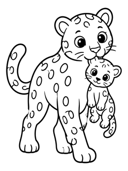 Free printable Mother Leopard Carrying Her Cub coloring page