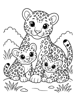 Free printable Mother Leopard With Two Cubs coloring page