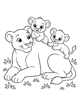 Free printable Mother Lioness Resting With Cubs coloring page