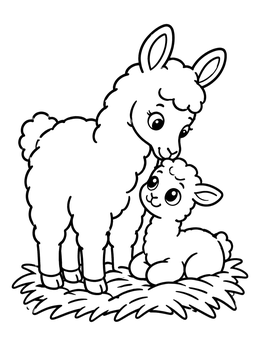 Free printable Mother Llama With Her Baby Cria coloring page