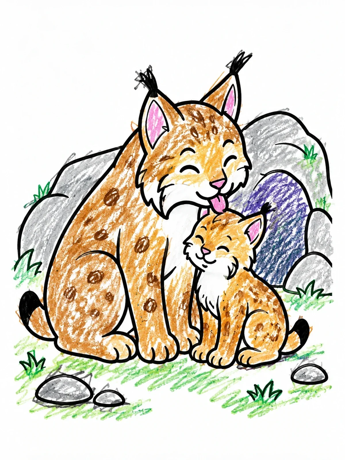 Colored example of the Mother Lynx Grooming Her Kitten coloring page